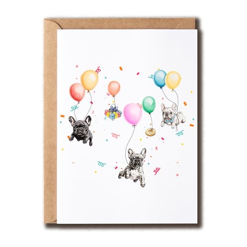 APVGifts French Bulldog Party Card - Dog Birthday Card - Cute French Bulldog Card - Dog Lover Card - Gift For Dog Mom - Happy Birthday Card