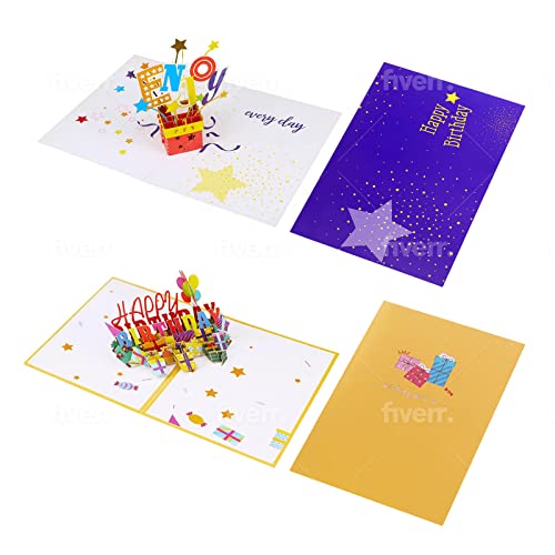 Biglietti Auguri di Compleanno, 2 pezzi, idea Originale, Pop-Up, 3D,...
