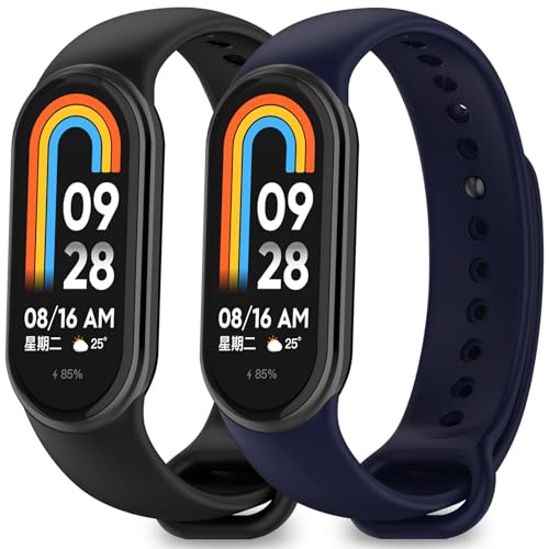 PureYule 2 Pezzi Cinturini Compatibile con Cinturino Xiaomi Mi Band 10/Mi Band 9/Mi Band 8 Donna e Uomo,Cinturino Remplacement Sportivo Silicone Morbido Traspirante
