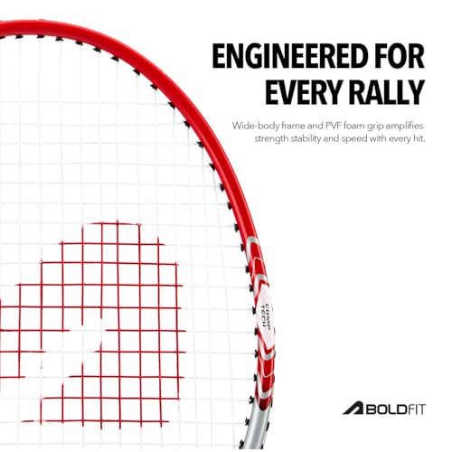 Image of Boldfit Badminton Rackets Aluminium Badminton Racket with Full Cover Bag Standard Shuttle Bat Match Shuttle Bats Lightweight Badminton Shuttle Bat Aeroflex - Red Set