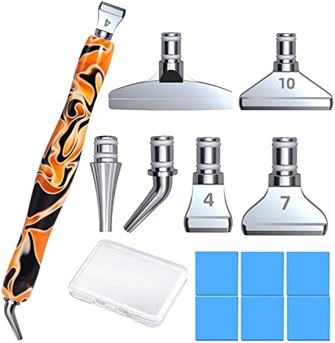 Silver Metal Stainless Steel Tip Resin Diamond Painting Art Club Sticky Drill Dot Pen Stylus Kits Set Accessories Tool with Wax for 5d DIY Diamond Painting Gem Nail Art Decoration Diamond Art Orange