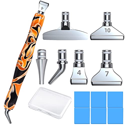 Silver Metal Stainless Steel Tip Resin Diamond Painting Art Club Sticky Drill Dot Pen Stylus Kits Set Accessories Tool With Wax For 5D Diy Diamond Painting Gem Nail Art Decoration Diamond Art Orange #TOP14