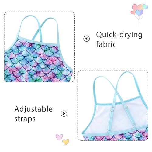 Image of Girls Tankini Swimsuit Mermaid Bathing Suits Criss-Cross Strap Adjustable Summer Beach Two Piece Swimwear Size 4-12
