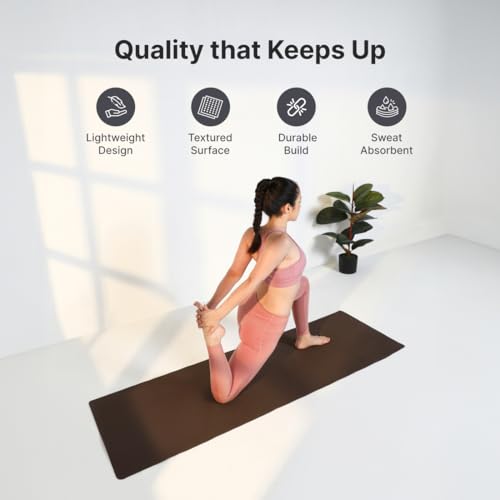 Image of Cult Yoga Mat EVA 4mm with Carry Strap - Non-Slip, Lightweight, Cushioned & Sweat-Resistant Exercise Mat - Durable, Portable & Eco-Friendly Workout Mat for Yoga, Pilates, Home Gym & Fitness - Brown