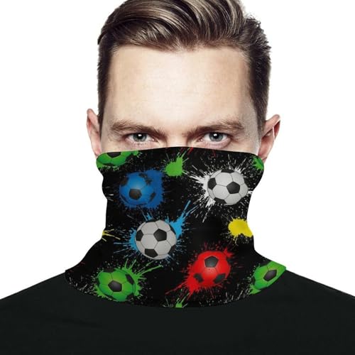 FOSKERV Women Men Neck Gaiter, Fashion Stretch Reusable Winter Face Cover Scarf, Cozy Versatile Neck Warmer for Outdoor Sports, Colorful Paint Splash Ink Soccer Football Black