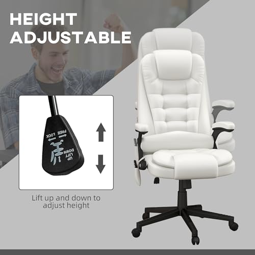 Image of HOMCOM High Back Vibration Massage Office Chair with 6 Vibration Points, Heated Reclining PU Leather Computer Chair with Armrest and Remote, White