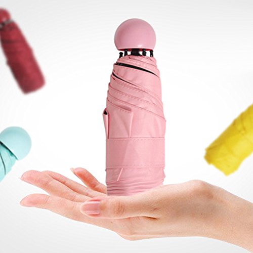 LIOOBO Mini Guarda-sol à prova de vento dobrável com linda capa de cápsula anti-UV – (amarelo)