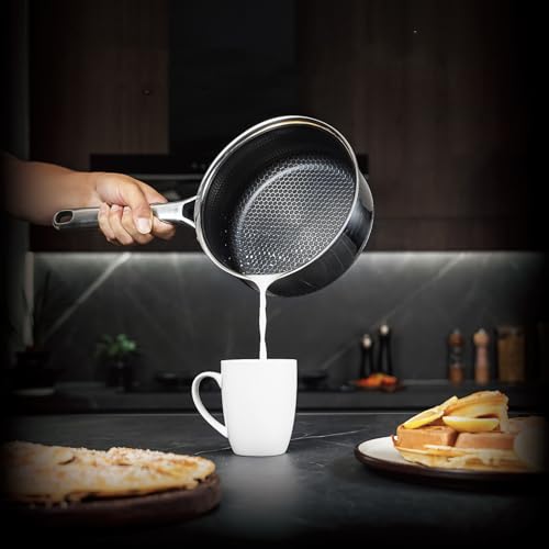 Bakoniion Hybrid Nonstick 1.5 QT Saucepan with Lid, Stainless Steel Honeycomb Pot with Two Pour Spouts,Compatible with All Cooktops,Dishwasher and Oven Safe by Bakoniion - Image 4