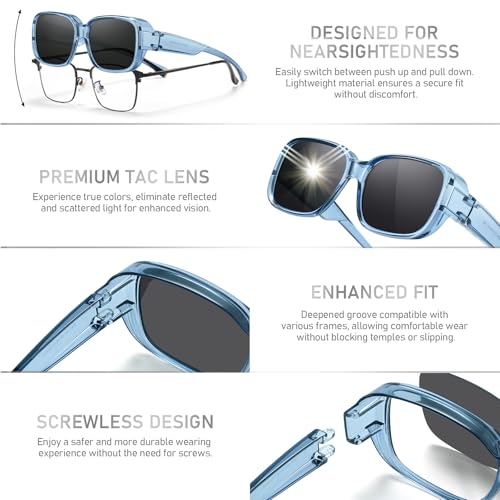 Image of HAOLOTA Fit Over Glasses Sunglasses for Women Men Polarized Classic Rectange Fitover Shades UV Protection Size M