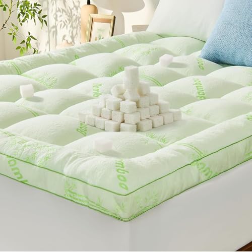 Memory Foam Mattress Topper - Viscose Made from Bamboo Pillow Top Thick Queen Size Mattress Pad for Back Pain, Ultra Soft & Cooling for Hot Sleepers,
