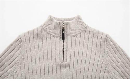 Men's Stand Up Collar Wool Blend Pullover Sweater Solid Color Casual Half Zipper High Neck Sports Knit Sweater3