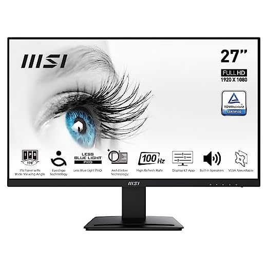 MSI PRO MP273A Monitor 27" FHD, IPS (1920 x 1080), fino a 100 Hz (con HDMI), Schermo Eye-Friendly, VESA 75x75, Altoparlanti integrati, Supporto Display Kit - HDMI 1.4, DP 1.2a, D-Sub