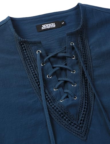 Image of JOGAL Mens Renaissance Shirt Medieval Pirate Viking Halloween Costume Gothic Steampunk Retro Long Sleeve Lace Up Shirts