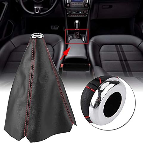 Terisass Car Gear Gaiter Shift Shifter Boot Gear Shift Knob Cover Universal Gaiter Boot Cover PU Leather Red Stitch Cover