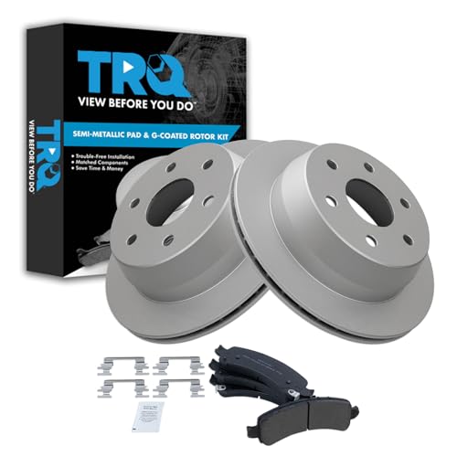Image of TRQ Rear Brake Pad and Rotor Set Semi Metallic Coated Rotors Compatible with 2002 Chevrolet Avalanche 1500 Yukon XL 1500