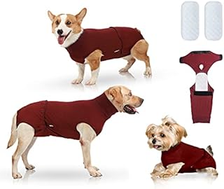 Hipetime Recovery Suit for Dog Cat After Surgery Substitute E-Collar Cone, Dog onesie Neuter Cone Alternatives Abdominal Wounds Bandages Reusable Female Dog Diapers with 2pcs Puppy Nappies (XXS, Red)
