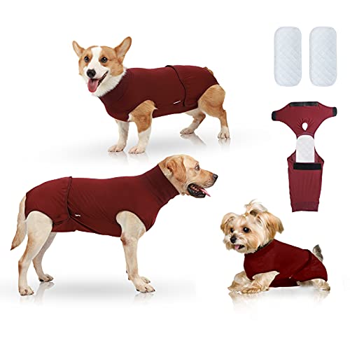 Hipetime Traje de recuperación para perro gato después de la cirugía Sustituto Cono E-Collar, pañales reutilizables para perros femeninos con 2 pañales para cachorros (XXL, rojo)