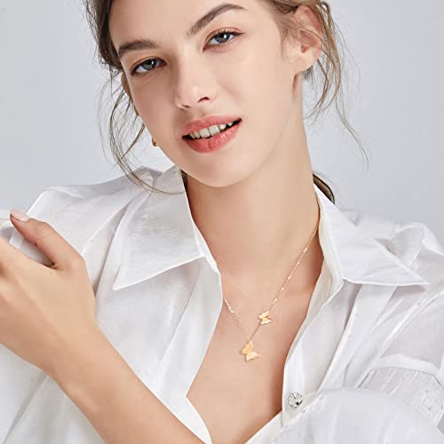 FANCIME 14K Solid Gold Double Cute Butterfly Pendant Necklace Fine Jewelry Anniversary Valentines Day Birthday Gifts for Women Girls, 16 + 2" Extender2