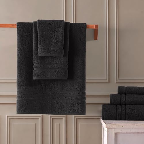 Image of Hawmam Linen Black 6 Piece Bath Towels Set for Bathroom Original Turkish Cotton Soft, Absorbent and Premium 2 Bath Towels, 2 Hand Towels, 2 Washcloths