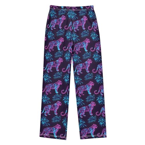 Pajama Pants Sleep Pants Soft Elastic Waist Pajama Lounge Pants Neon Tiger Jungle for 6-14 Years Old