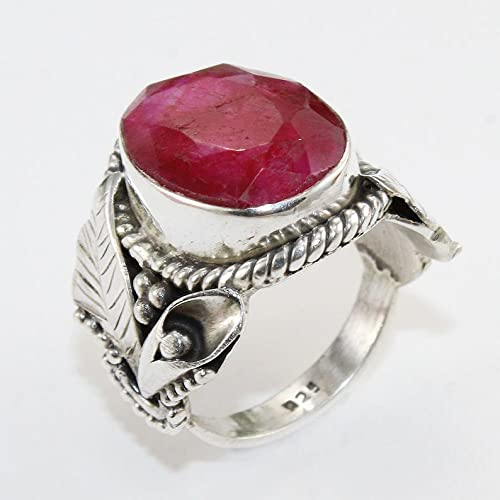 Girivar Creations Natural Ruby Silver Boho Ring Handmade Ring 925 Sterling Silver Ring Ruby Gemstone Silver Dainty Stackable Silver Ring #TOP5