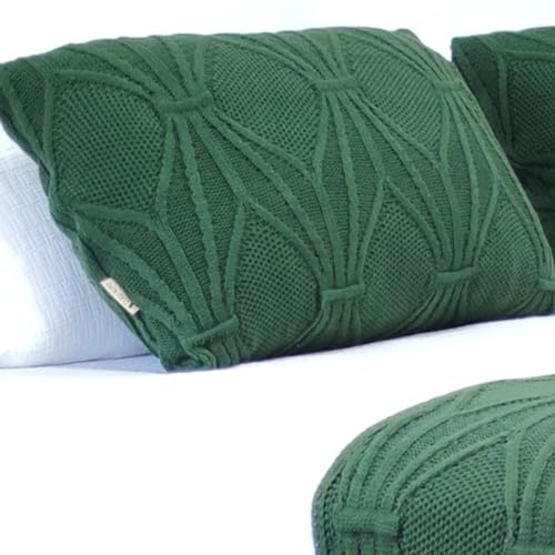 Peseira Manta Tricot Cama Casal 200x60cm +2 Capas Almofada 60x40cm Tricô Lã Macia (Verde Olive)