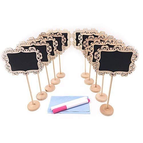 E-Conoro Mini Chalkboards with Stand, Erasable Chalk Markers and Cleaning Cloth for Message Board Signs, Wedding Party Table Numbers, Place Cards, Food Name Card, Decorative Sign (Natural)
