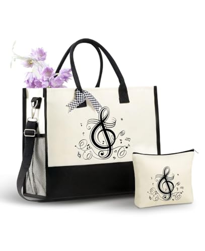 InnoBeta Music Teacher Gifts for Women Mom, Canvas Tote Bag with Top Zipper Closure, Cool Music Gifts for Musician, Musical Lover on Mother's Day, Christmas, Birthday - Treble