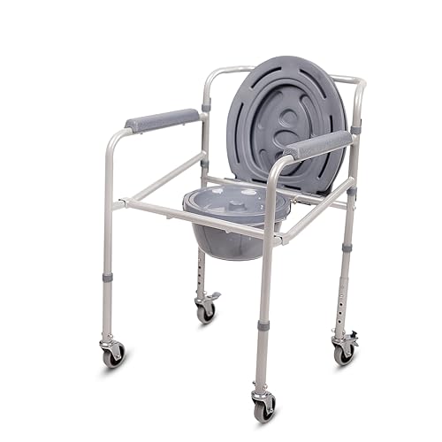 VMS Careline Foldable Commode Wheelchair - STANDARD | Bedside Commode,Toilet Seat Riser, Safety Rails - Portable and Versatile Solution for Adults and Seniors