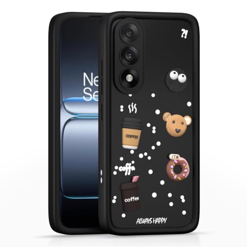 Image of Bintage Back Cover Compatible for 1+ Nord 5 /Oneplus Nord5 | Cute Fun Ball | 3D Taddy Smiley Coffee | Milk Case | Full Body Protection - Black