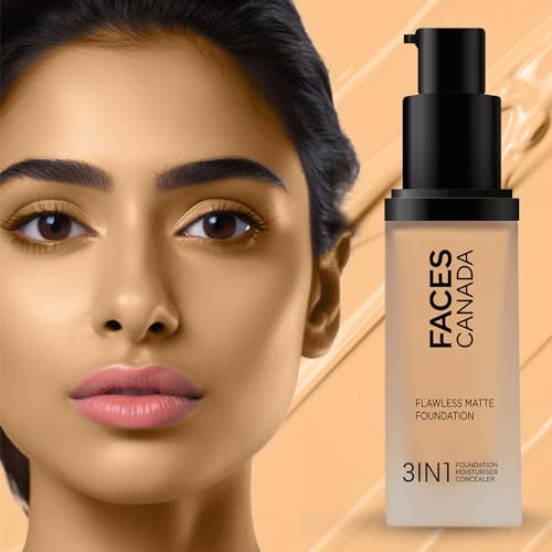 Image of FACESCANADA Flawless Matte Foundation - Honey Beige,30 Ml|3-In-1 Foundation+Moisturizer Cream For All Skin Types+Concealer|12 Hr Hydration + Spf 18|Hd Matte Coverage|Lightweight|Anti Ageing,Pack Of 2