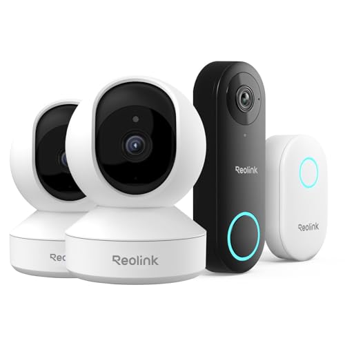 Doorbell Camera with 2 pcs 4MP Indoor Camera Bundle, Plug-in WiFi Connection, 2 Way Talk, Smart Control with Phone App, Local Storage, No Subscription Fee, E1 with Video Doorbell WiFi (Chime