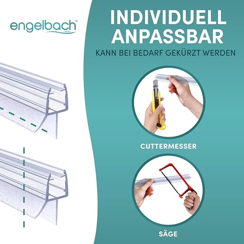 Engelbach® Duschdichtung mit perfekter Passform für 5-8mm Glastüren - Duschtürdichtung mit extra dicker Gummilippe - für alle Duschtypen - 100% wasserdicht - Einfache Installation