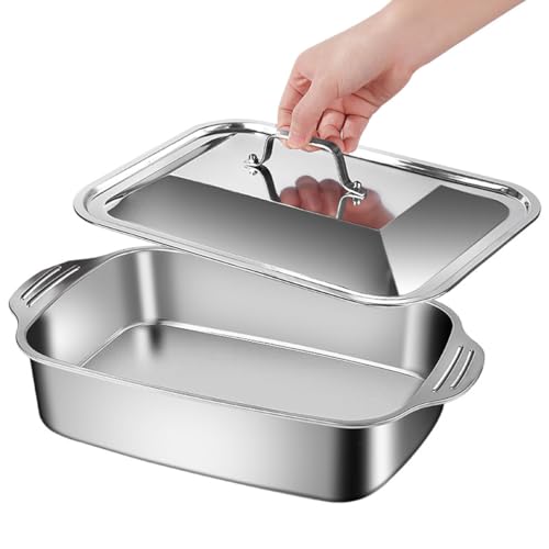 WDOEPN Extra Deep Baking Pan with Lid Stainless Steel Deep Baking Pans Bakeware for BBQ, Buffet, Seafood, Desserts & Holiday Cooking