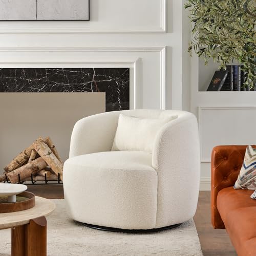 KINWELL 34" Wide Boucle Swivel Barrel Chair, No Assembly Round