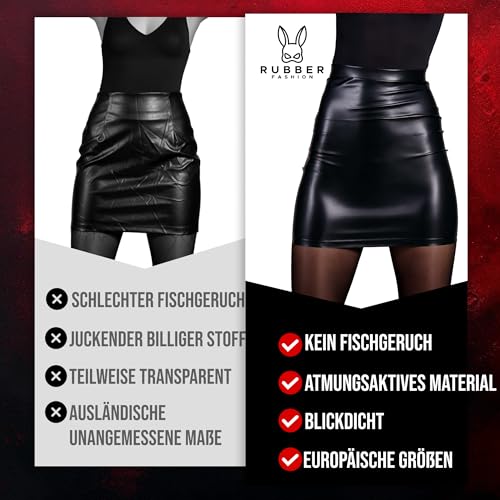 Rubberfashion Wetlook kurzer Minirock - Mini Skirt - Skirts for Women - Rock Mini kurz - Outfit Damen für Festival Party Rave und Halloween