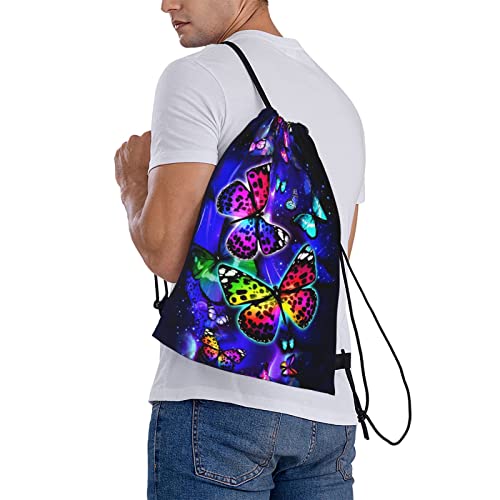 Pinoze Rainbow Butterfly Drawstring Backpack Funny Lightweight Sport Gym Yoga String Bag Beach Waterproof Drawstring Sackpack For Womens Mens #TOP6