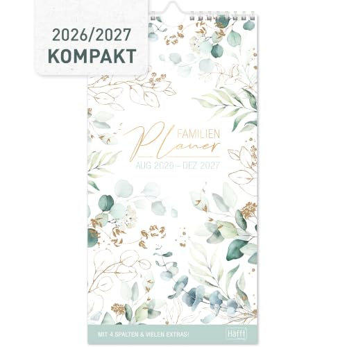 Häfft Familienkalender 2026 2027 mit 4 Spalten Wandkalender 17 Monate: August 26 - Dez. 27 Wandplaner (16 5 x 32 1 cm) Familienplaner Blattgold