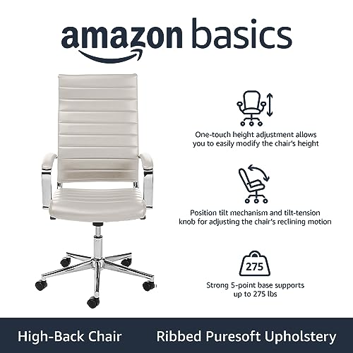 Amazon Basics High-Back Executive Swivel Office Desk Chair with Ribbed Puresoft Upholstery - White, Lumbar Support, Modern Style - Image 5