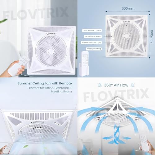 Image of Ceiling Fan Dual Balls Bearing AC Ceiling Mounted Fan With Pure Copper Motor,360 Air Flow Ceiling Fan With Remote Control For Home And Commercial Use 600 x 600 mm - White (ST-01)