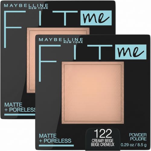 Maybelline Fit Me Matte + Poreless Pressed Face Powder Makeup &amp; Setting Powder, Creamy Beige, 1 Count (Pack of 2)