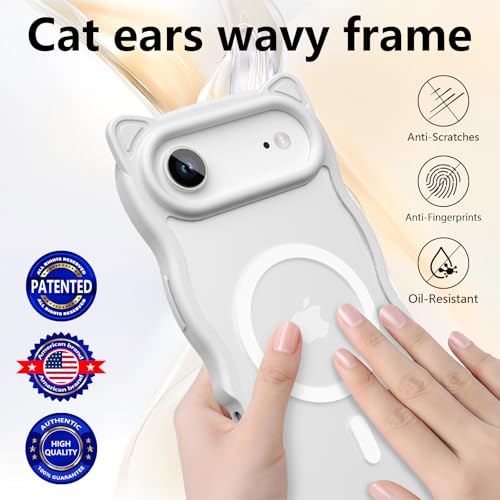 HIFDVD 3 in 1 Magnetic for iPhone 17 Air Case for Women Girls,1X Screen Protector+1X Camera Lens Protector,Compatible with MagSafe,Translucent Matte,Cute Cat-Ear Wavy Phone Case,6.5",Milky White by HIFDVD - Used condition - Image 6