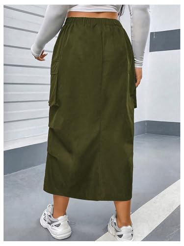 OYOANGLE Women's Plus Size Elastic High Waist Cargo Skirt Casual Solid Midi Skirts2
