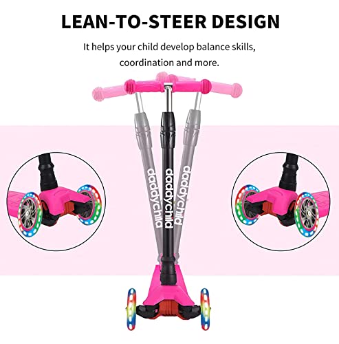 Scooters For Kids 3 Wheel Kick Scooter For Toddlers Girls & Boys, 4 Adjustable Height, Lean To Steer, Extra-Wide Deck, Light Up Wheels For Children From 3 To 14 Years Old #TOP3