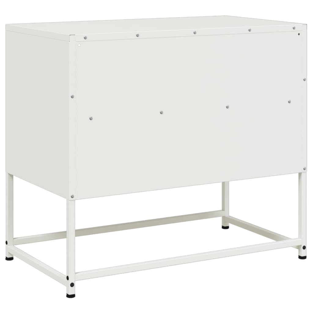 Szafka pod telewizor biała 68 x 39 x 60,5 cm, wytrzymała stal, do salonu, sypialni, centrum rozrywki z miejscem do przechowywania