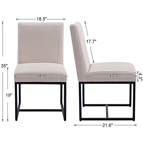 Rivova Contemporary Linen Upholstered Dining Chairs With Durable Metal Base Set Of 6, Comfort Side Chairs For Dining Room, Dining Room Chairs, Cream #TOP2