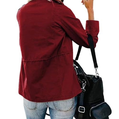 Womens Military Jacket Zip Up Snap Buttons Lightweight Parka Jacket Casual Safari Utility Anorak Jacket Coat Outwear4