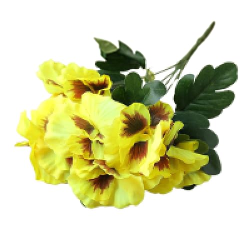 YUANGANG Ramo de 10 cabezas de pensamiento de flores falsas de 26 cm para bodas, fiestas, hogar, ramo de plantas, amarillo