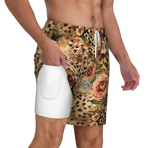 Short de bain à séchage rapide homme double couche imprimé léopard