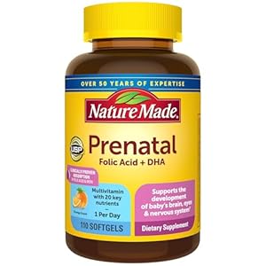 Nature Made Prenatal with Folic Acid + DHA, Prenatal Vitamin and Mineral Supplement for Daily Nutritional Support, 110 Softgels, 110 Day Supply